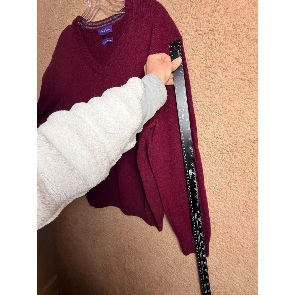 Alan Flusser 100% Cashmere V Neck Sweater Burgundy Mens Large